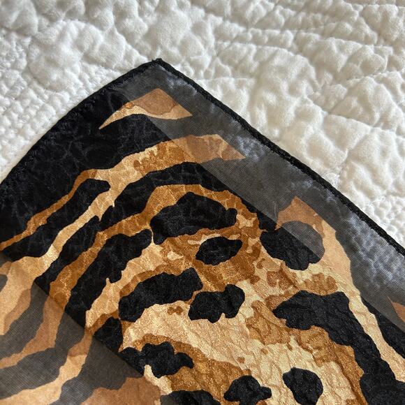 Oscar De La Renta Long Narrow Leopard Animal Print 100% Silk Scarf wStains 52x10 - Picture 7 of 11